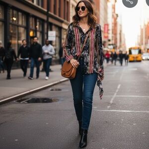 Artelier 100% Silk Nicole Miller Women's Blouse  Multicolored Print